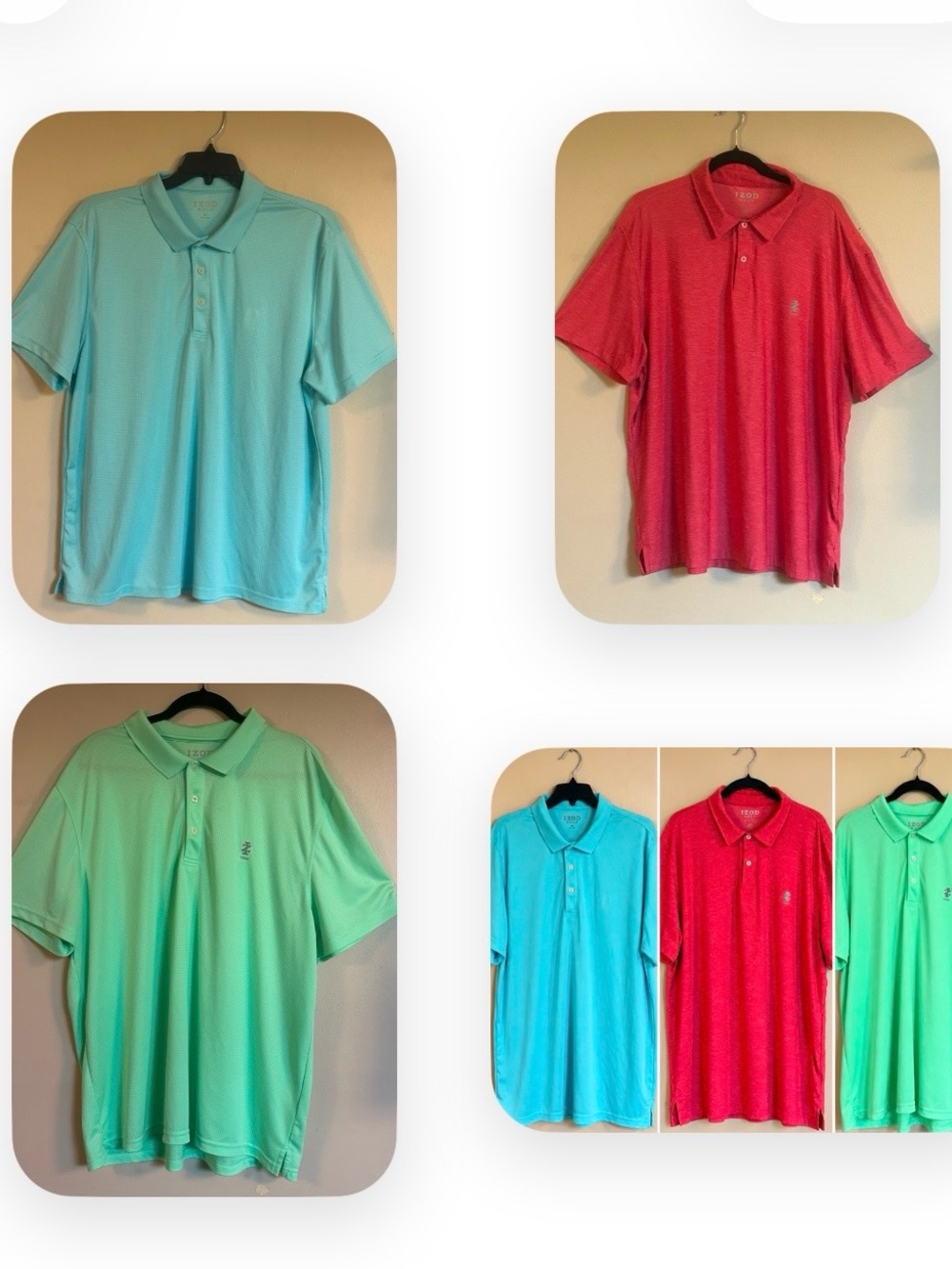3-Pack IZOD Golf Men’s XXL Polo Shirts – Aqua, Red & Mint Green